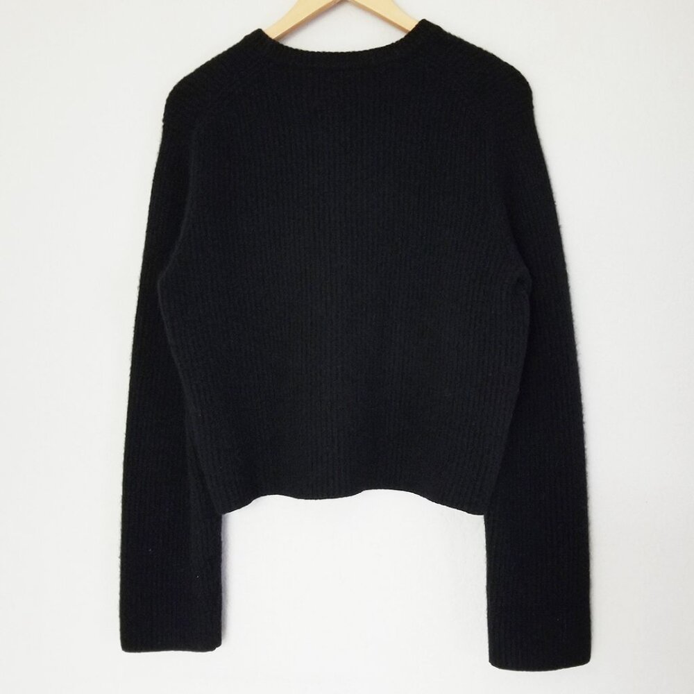 Theory Boxy Long Sleeves Felted Wool Cashmere Rib Sweater in Black Size L $425 - Picture 12 of 16